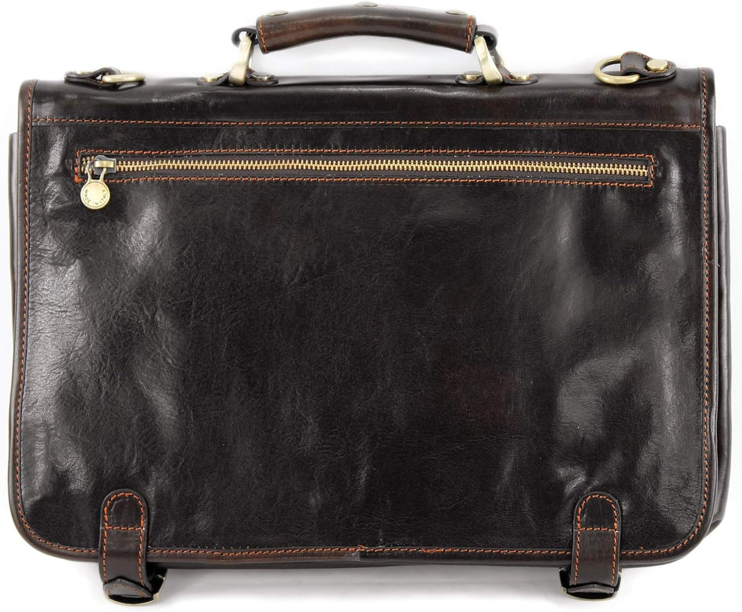 modamoda de - A006 - ital. Business Laptop Akten Tasche Leder Dunkelbraun, Dunkelbraun