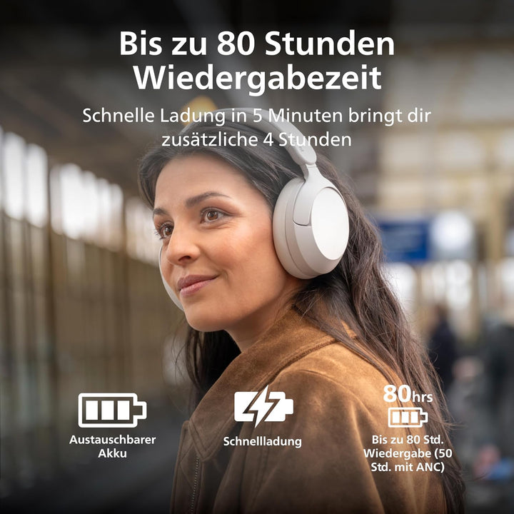 Philips TAH6000 ohrumschliessender Kopfhörer mit adaptiver Geräuschunterdrückung, bis zu 80h Wiederg