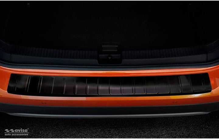 Avisa Schwarz Edelstahl Heckstossstangenschutz kompatibel mit Volkswagen T-Cross 2019- 'Ribs'