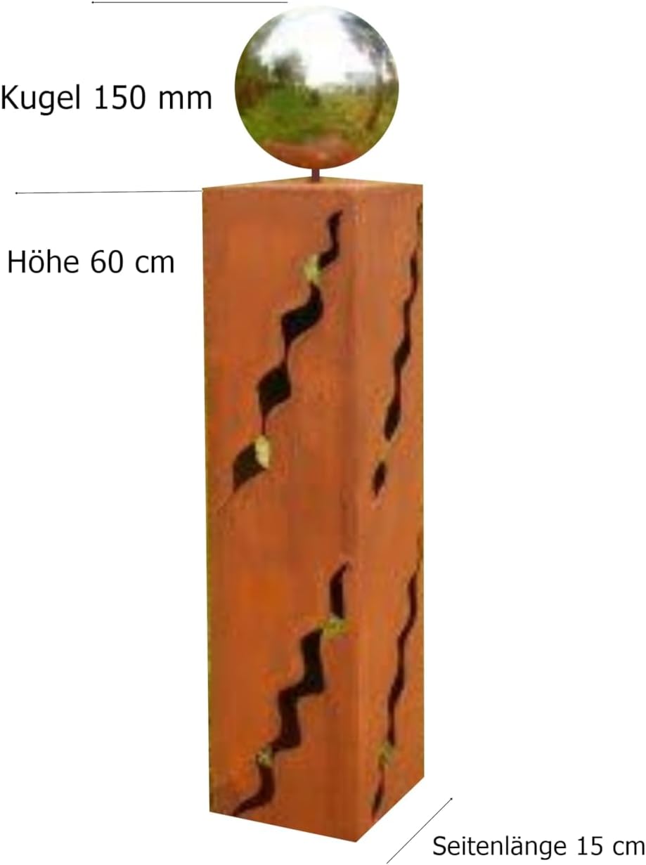Rostsäulen 60 cm Gartendeko Skulptur mit Edelstahlkugel