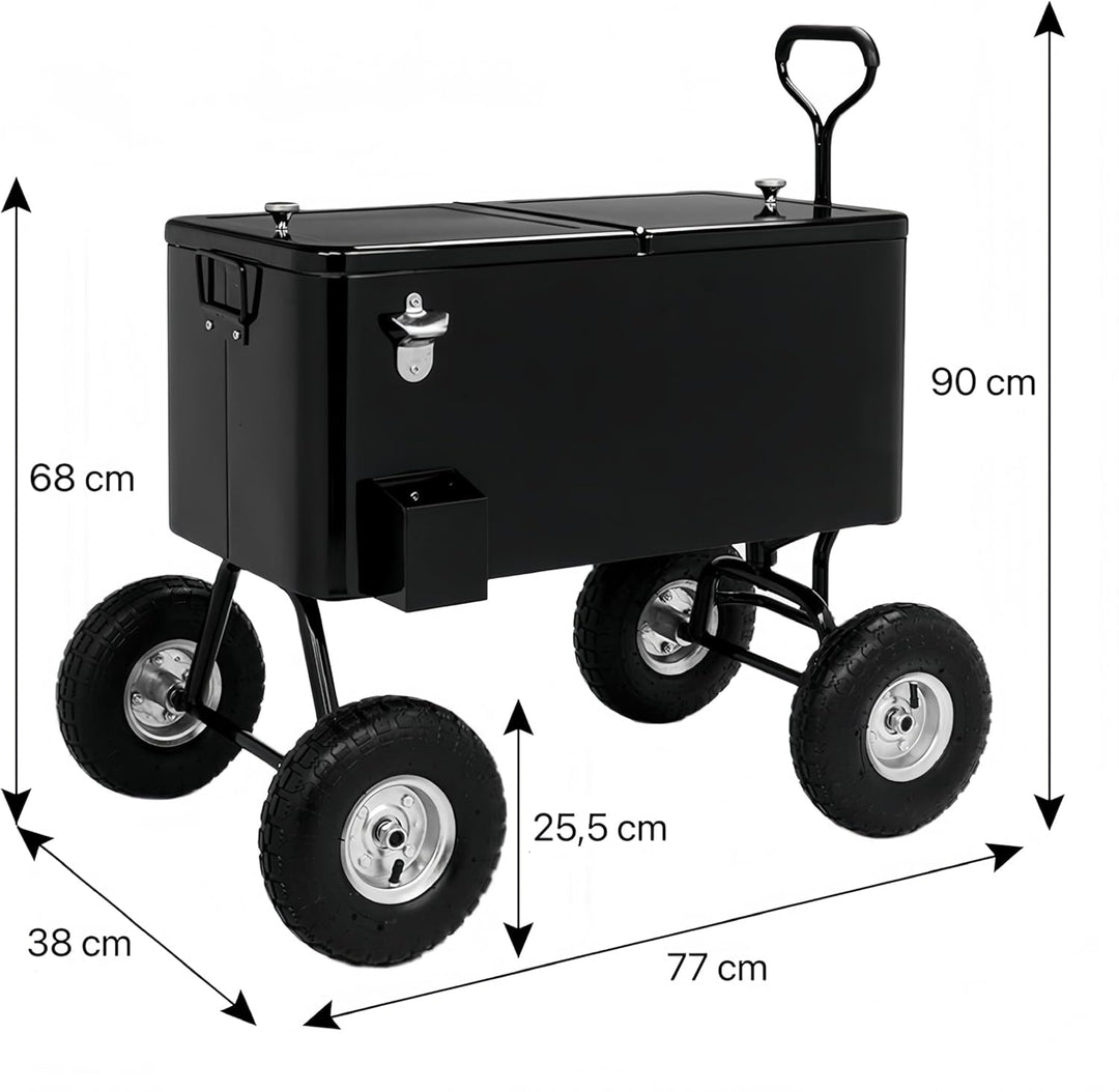 Bonnlo 76L Servierwagen mit Rollen, Getränkekühler – Mobiler Kühlwagen mit Flaschenöffner, Ablauf &