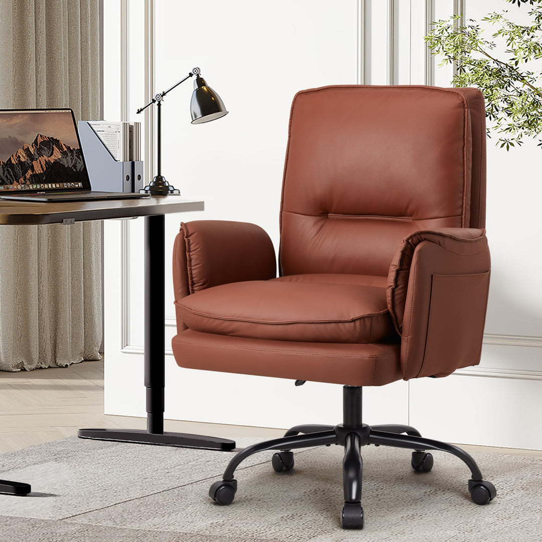 IWMH Bürostuhl, PU Leder Ergonomischer Schreibtischstuhl, Verdickte Kissen Breiten Sitz Chefsessel m