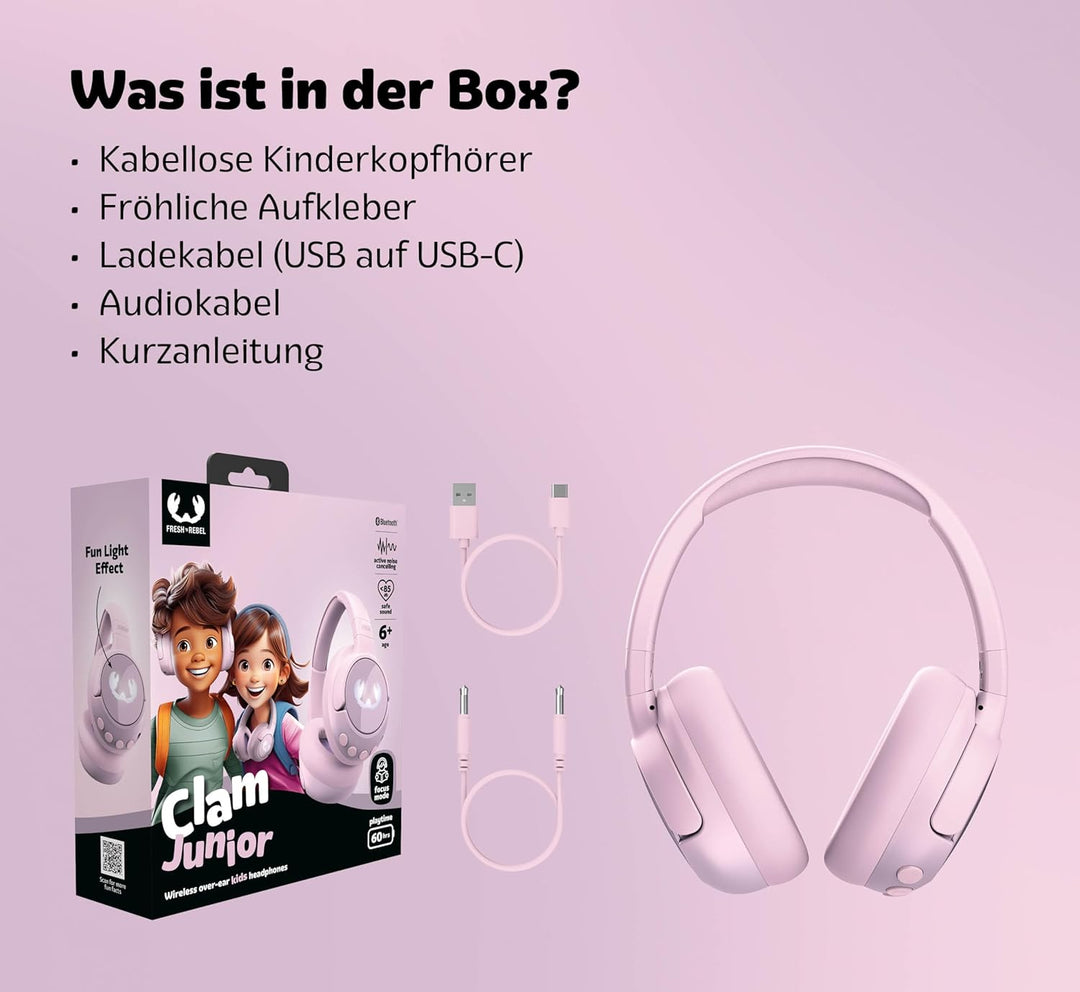 Fresh 'n Rebel Clam Junior, Bluetooth-Kopfhörer für Kinder mit aktiver Geräuschunterdrückung, sicher