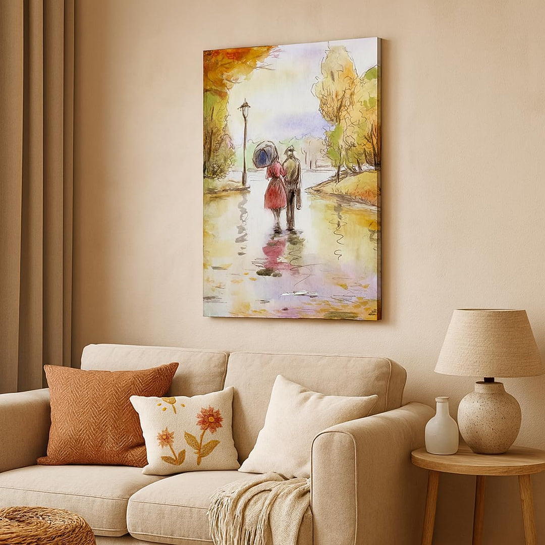 Bilder auf Leinwand 55x100cm Leinwandbild mit Rahmen Wetter regen herbst park Gross Wanddeko Bild Sc