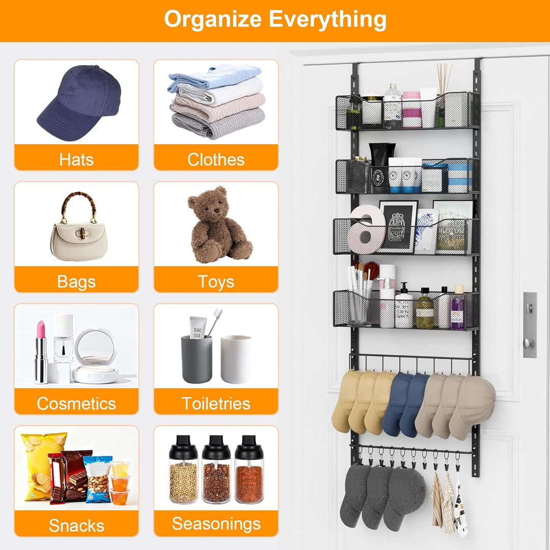 Über-der-Tür-Organizer, 2-in-1-Kleiderschrank-Organizer und Hutablage aus Metall mit 4 Verstellbaren