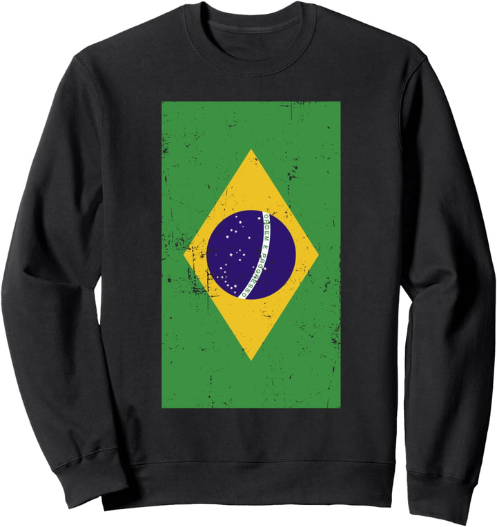 Brazil South America Brasilia Distressed Flag Sweatshirt