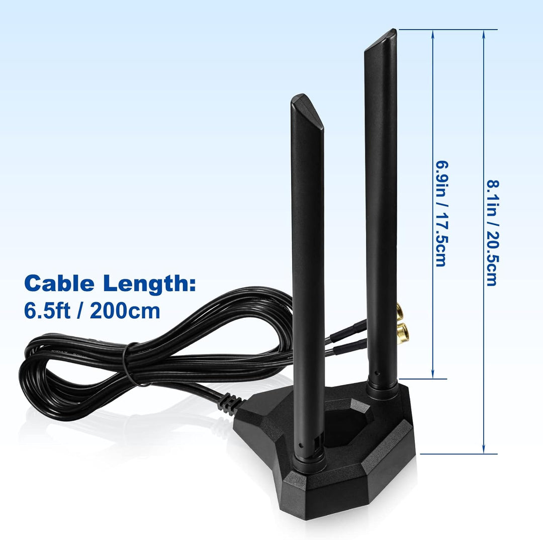 Eightwood Dualband-WLAN-Antenne, 2.4 GHz, 5 GHz, RP-SMA, WLAN-Antenne, magnetischer Sockel, 2 m, Ver