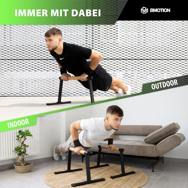Müller & Blum Parallettes Holz mit Handgelenkbandagen, Calisthenics Bar mit rutschfesten Griffen, Mi