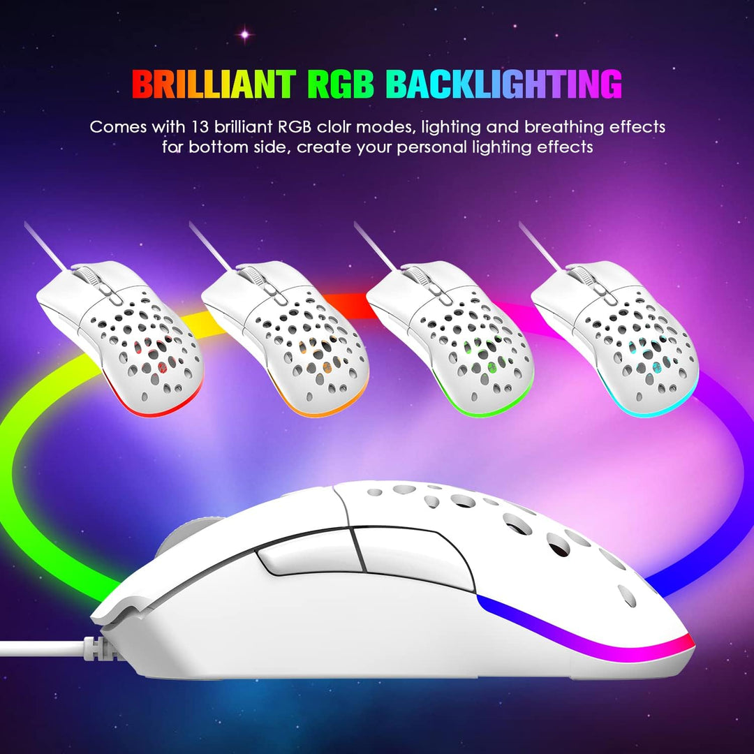 Mäuse D19 Wired Gaming Maus für Laptop, programmierbare Hintergrundbeleuchtung Maus 7 -Tasten, weiss