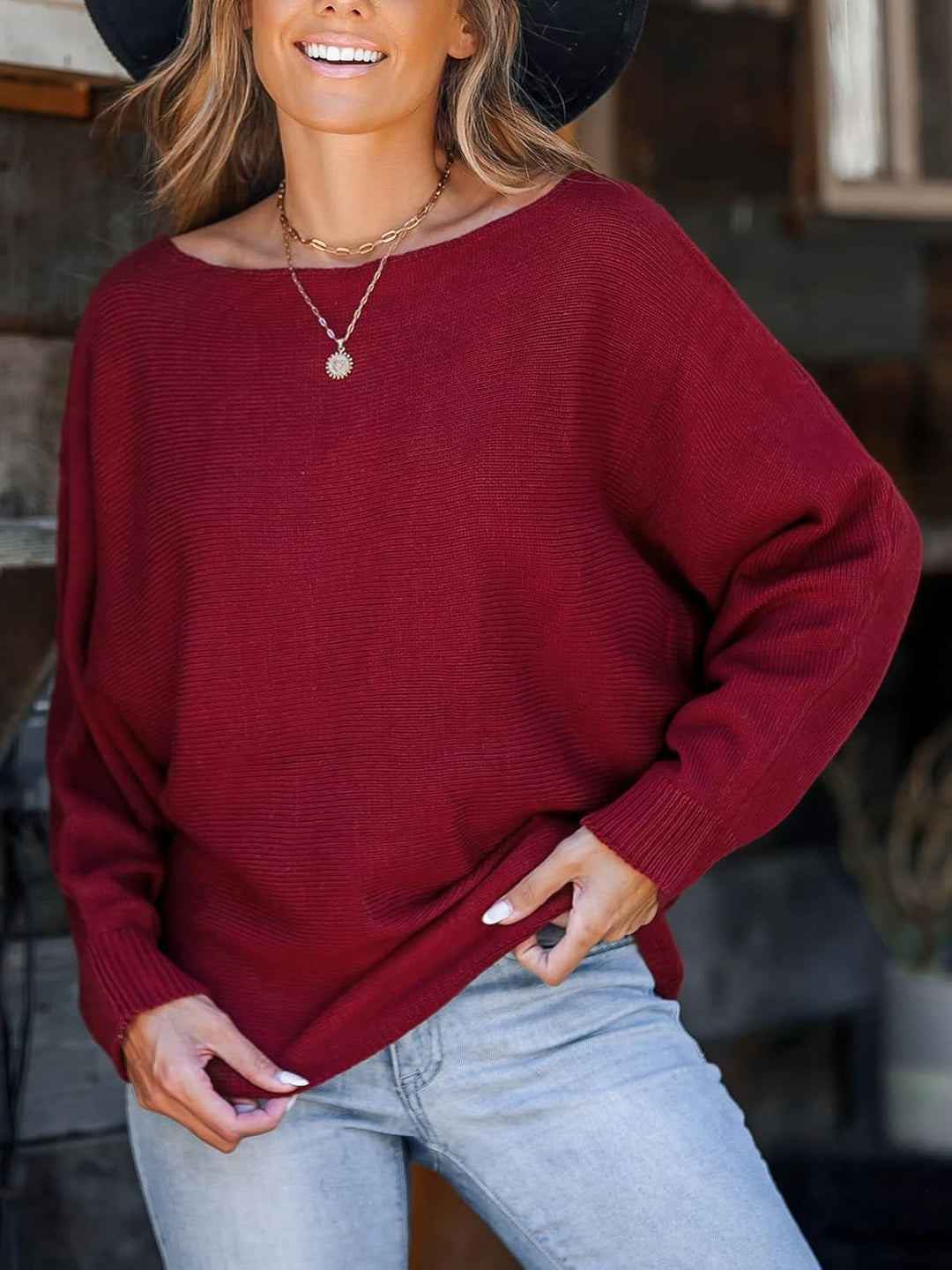 CUPSHE Damen Strickpullover One Shoulder Fledermausärmel Feinstrick Schulterfreier Pulli Oberteile T