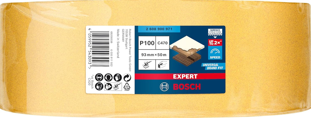 Bosch 1x EXPERT C470 Schleifpapierrolle (für Farbe auf Holz, Hartholz, 93 mm x 50 m, Körnung 100, Pr