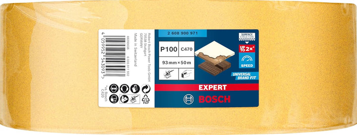 Bosch 1x EXPERT C470 Schleifpapierrolle (für Farbe auf Holz, Hartholz, 93 mm x 50 m, Körnung 100, Pr