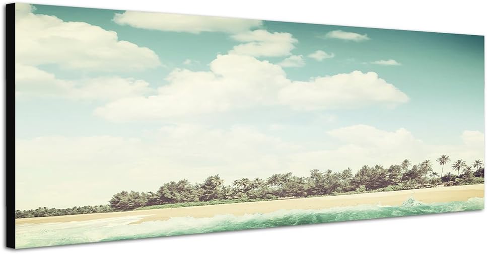 Paul Sinus Art Panoramabild auf Leinwand und Keilrahmen 150x50cm Meer Strand Wolken Himmel Vintage