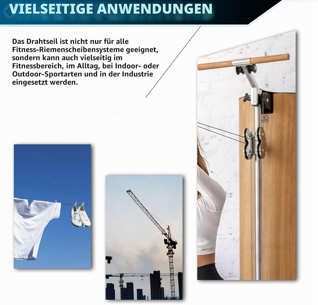BBYPP 15m/ 20m/ 25m Gym Kabel Draht, 6mm Stahlseil PU Ummantelt Fitnessgerät für Home Gym Riemensche