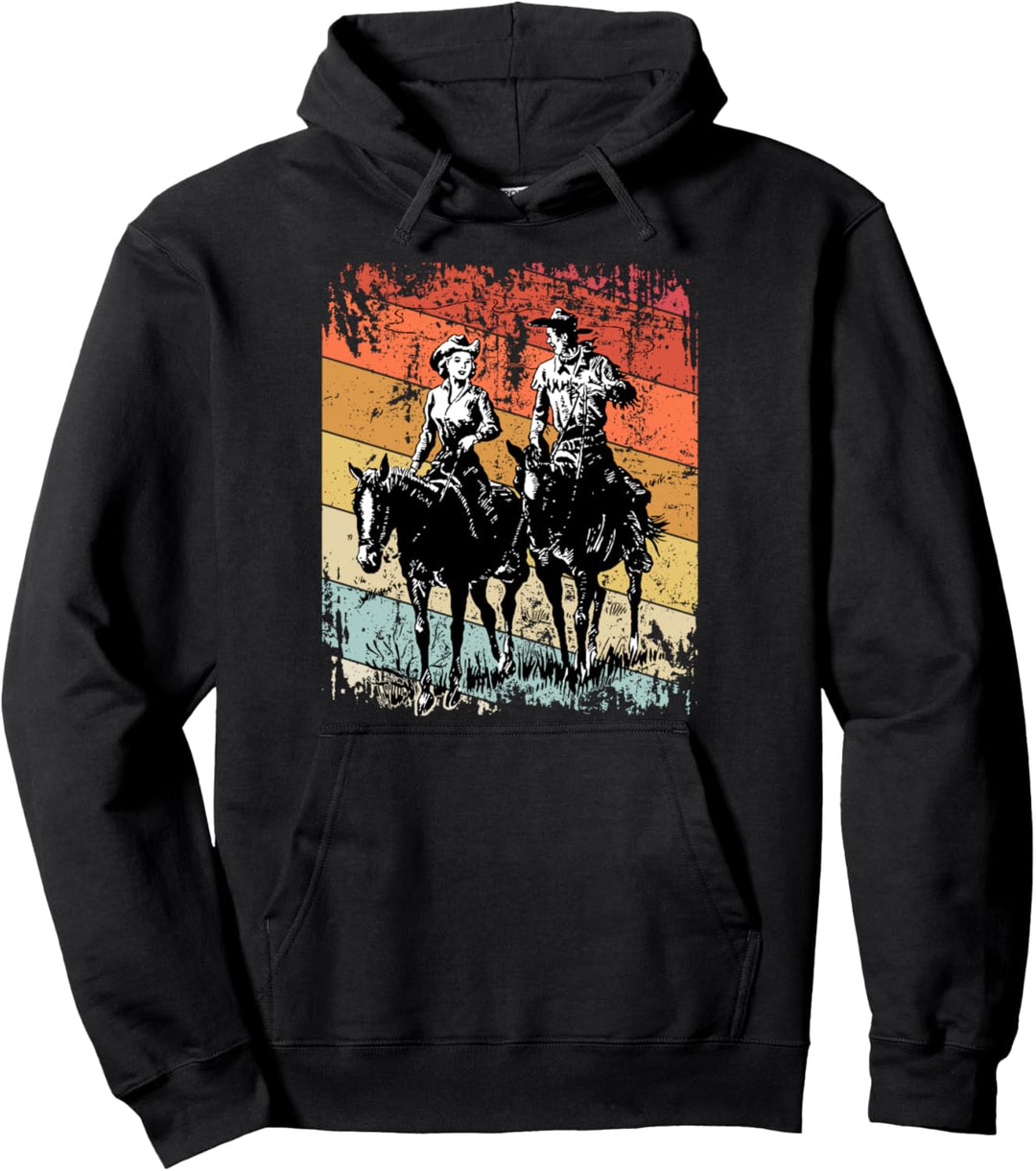 Vintage Cowboy und Cowgirl Reiten Pferde im Westland Pullover Hoodie