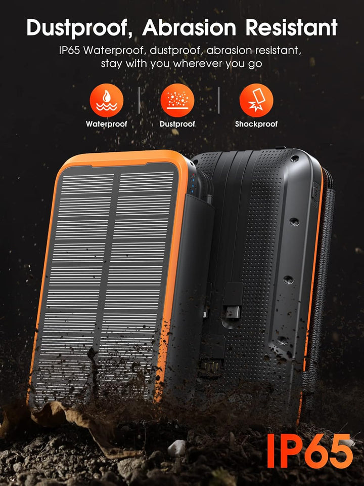 Solar Powerbank 20000mAh,Solar Ladegerät mit 3 Kabel QC4.0 22.5W USB C 20W Schnellladefunktion, mit