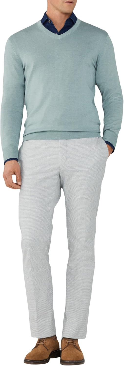 Hackett London Herren GMD Merino Silk V NCK Pullover M Blue (Aqua Sky), M Blue (Aqua Sky)