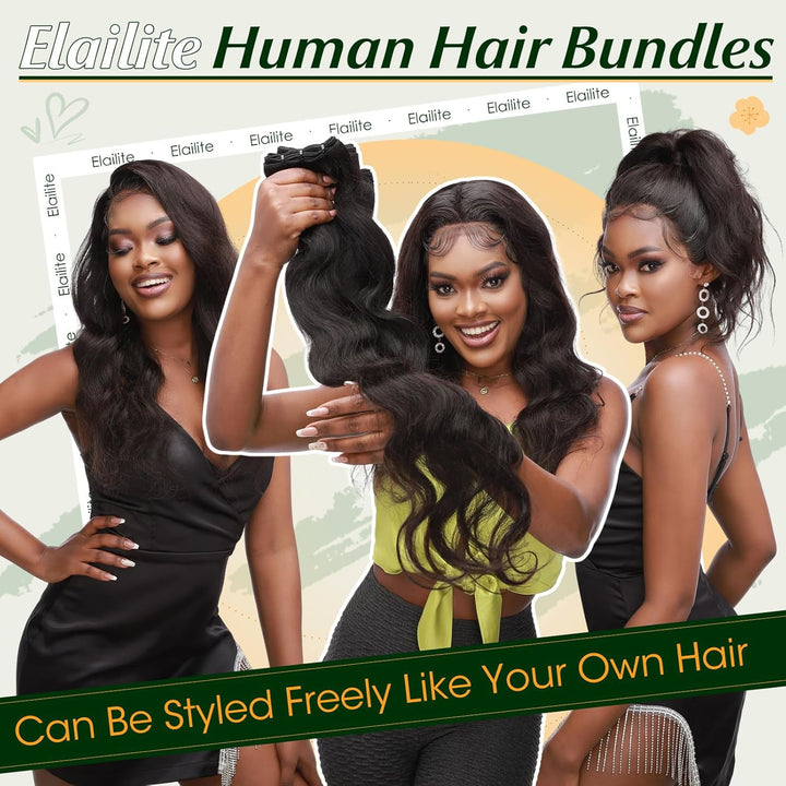 Elailite Haartressen Echthaar Schwarz Sew in Bündel Hair Extensions Tressen Haarverlängerungen Brasi