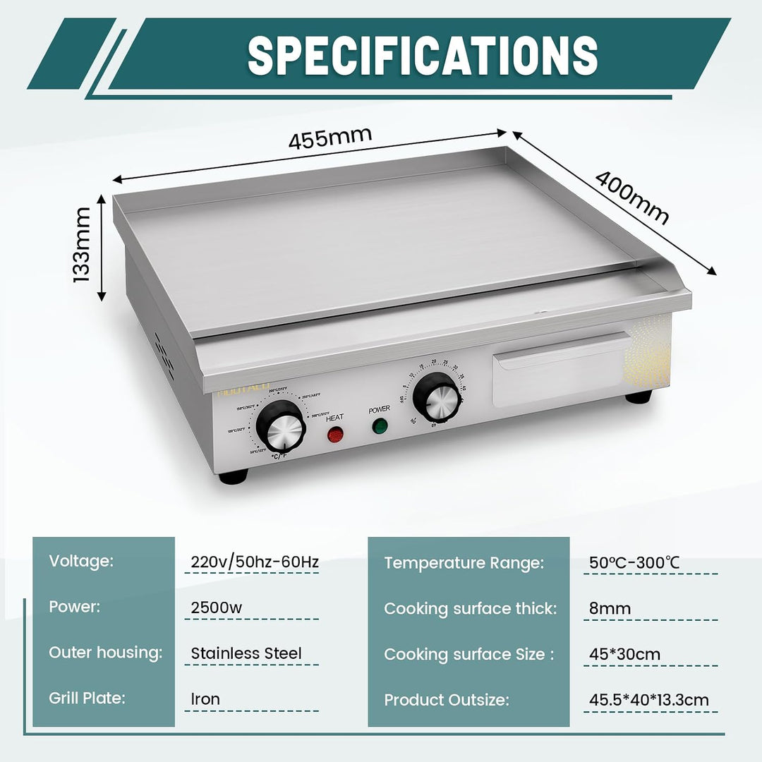 Elektrische Grillplatte, Profi Gastro Elektrogrill Elektrische Grillplatte mit 45 cm Grillfläche, Gr