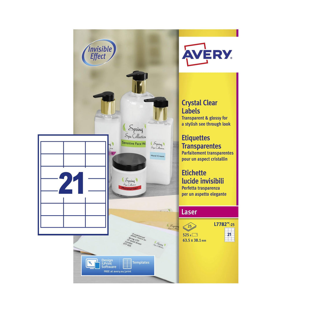 Laserbezeichnung Avery 63,5 x 38,1 mm transparent 25 Blatt 21 Etiketten pro Blatt 63,5 x 38,1 mm 525
