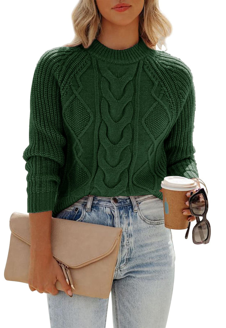 ANCAPELION Damen Kabel Pullover,Winter Casual Leicht Rundhals Langarm Einfarbig Elegant Gerippt Stri