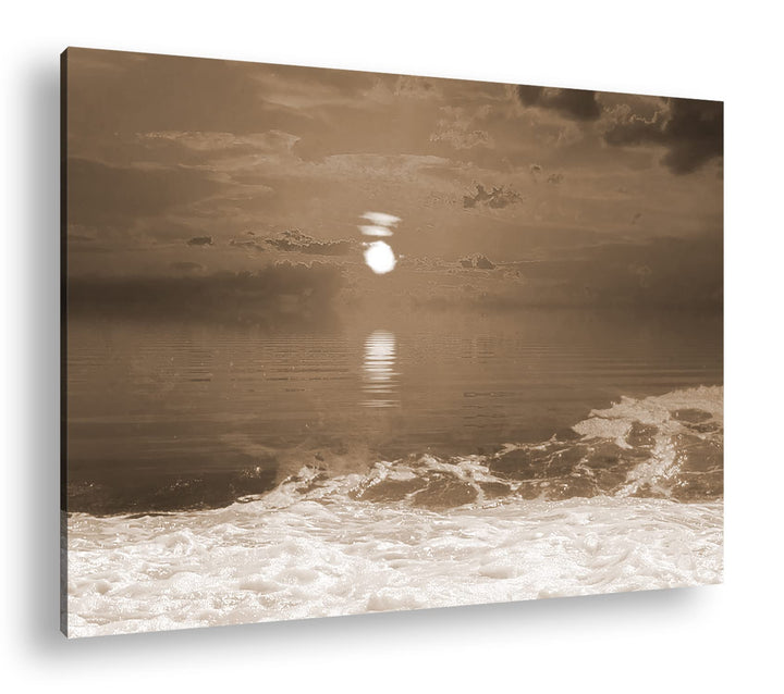 deyoli rot-orangener Sonnenuntergang am Strand Format: 80x60 als Leinwand, Effekt: Sepia, Motiv fert