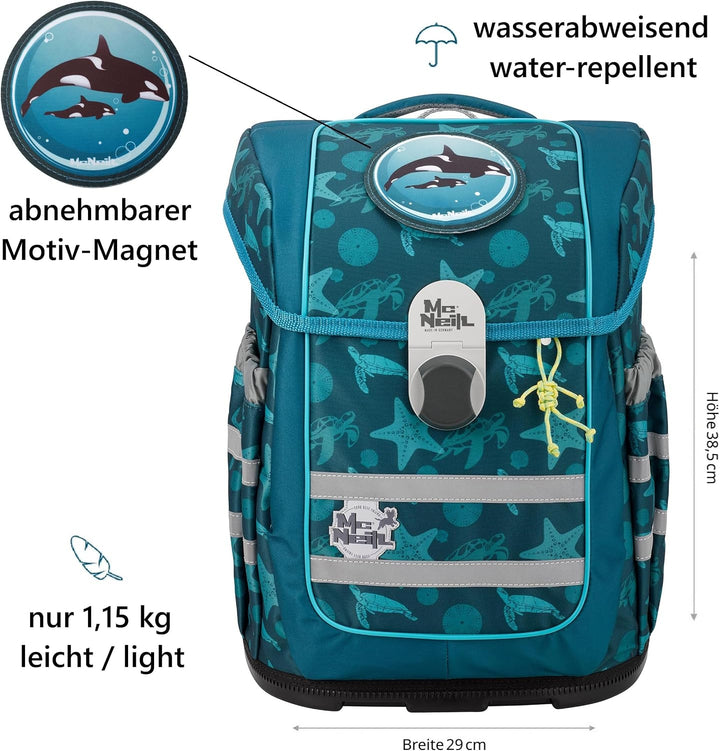 Familando - McNeill Ergo Complete Schulranzen Set - 9-teilig mit Schultüte - Orca Wal - Ergonomisch