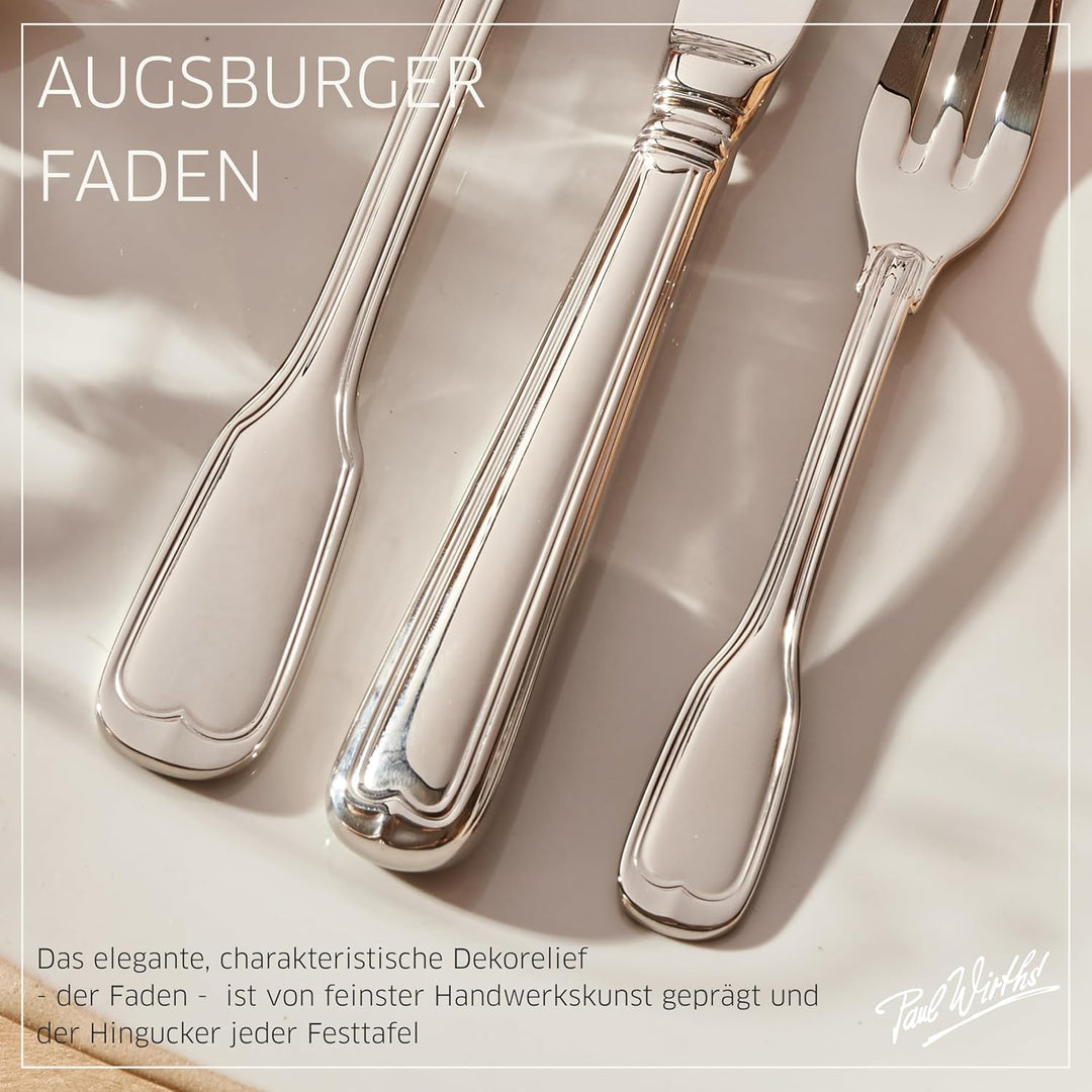 PW Paul Wirths AUGSBURGER FADEN 9800 Besteck Set für 6 Personen, Essbesteck 30 teilig, Edelstahl pol