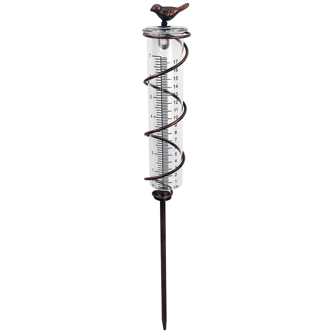 JOYBee 17,8 cm Kapazität Glas Spirale Regenmesser Gusseisen Vogel Hängende Regenmesser Garten Regen