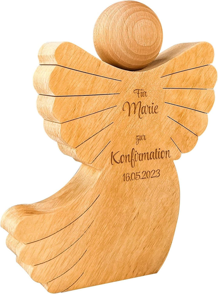 Engel Figur zur Konfirmation, Schutzengel mit Gravur, Personalisierte Holzengel Dekofigur, Konfirmat