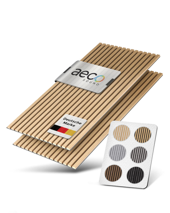 Akustikpaneele Holz - 120x60cm - Echtholz Eiche & Akustikfilz | 2 Stück - Wandpaneele, Schalldämmung