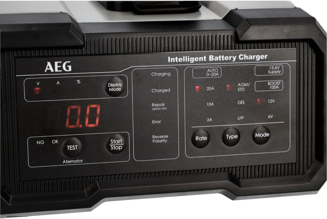 AEG Batterieladegerät CW20 lädt alle 6 V und 12 V Batterien, umfangreicher Sicherungsschutz, mit Lad