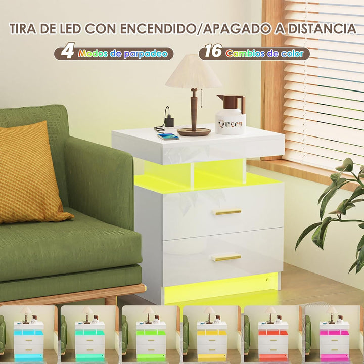 Lvhecforhm Nachttisch mit Ladestation, Nachtschrank mit Steckdosen und USB Anschlüsse, Nachttisch mi