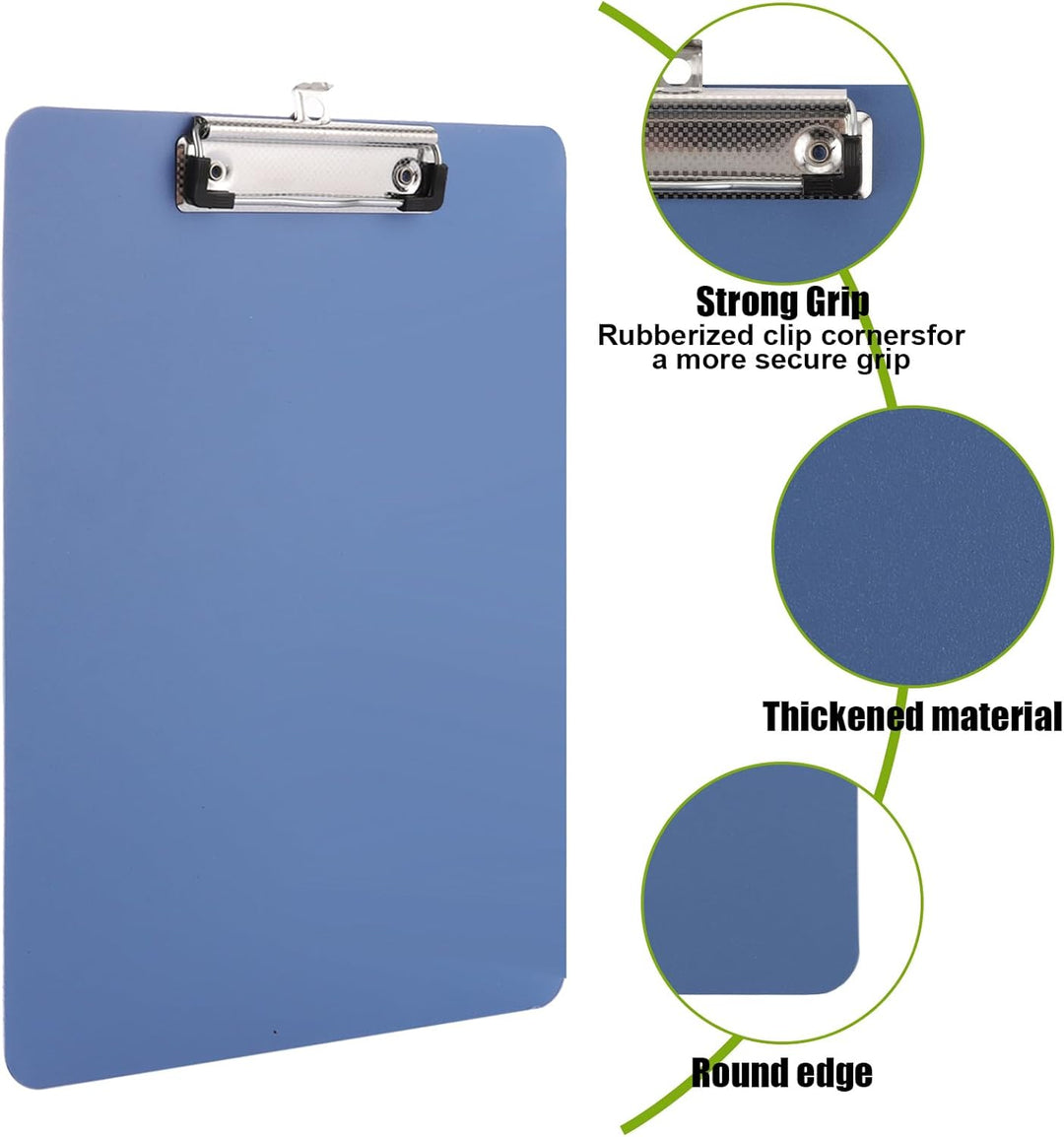 SHUESS 8er Klemmbrett A4 aus Kunststoff, Blau Klemmbretter A4 Schreibbrett mit Gummierter Metallklem