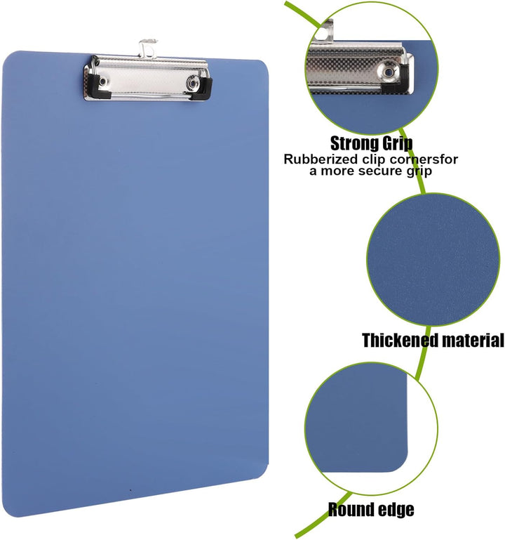 SHUESS 8er Klemmbrett A4 aus Kunststoff, Blau Klemmbretter A4 Schreibbrett mit Gummierter Metallklem