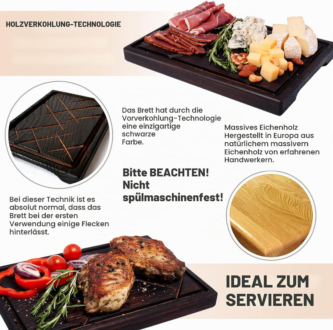 TESLYAR Steak Brett Servierbrett Holz Eichenholz 30x20cm (Medium) - Steak Servierplatte/Steakbrett S