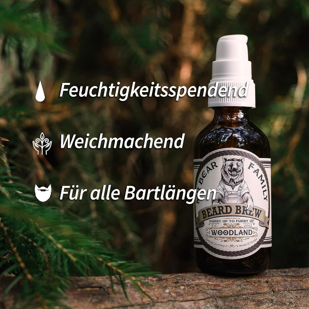 Mr Bear Family Bartöl Herren - Woodland - pflegt und unterstützt Bart Wachstum - nährreiches Bartpfl