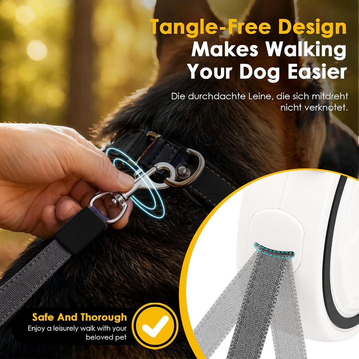 Hundeleine 5m, Ausziehbare Rollleine für Hunde mit LED-Licht und Kotbeutelhalter, 360° Verknotungsfr