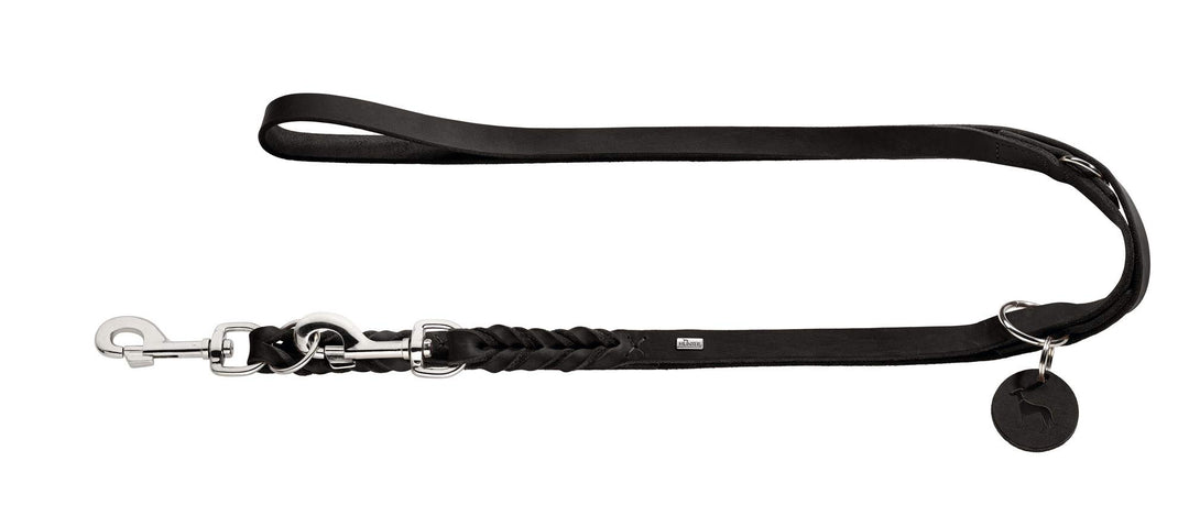 HUNTER SOLID EDUCATION Verstellbare Hundeführleine, Leder, geflochten, robust, weich, 1.8 x 250 cm,