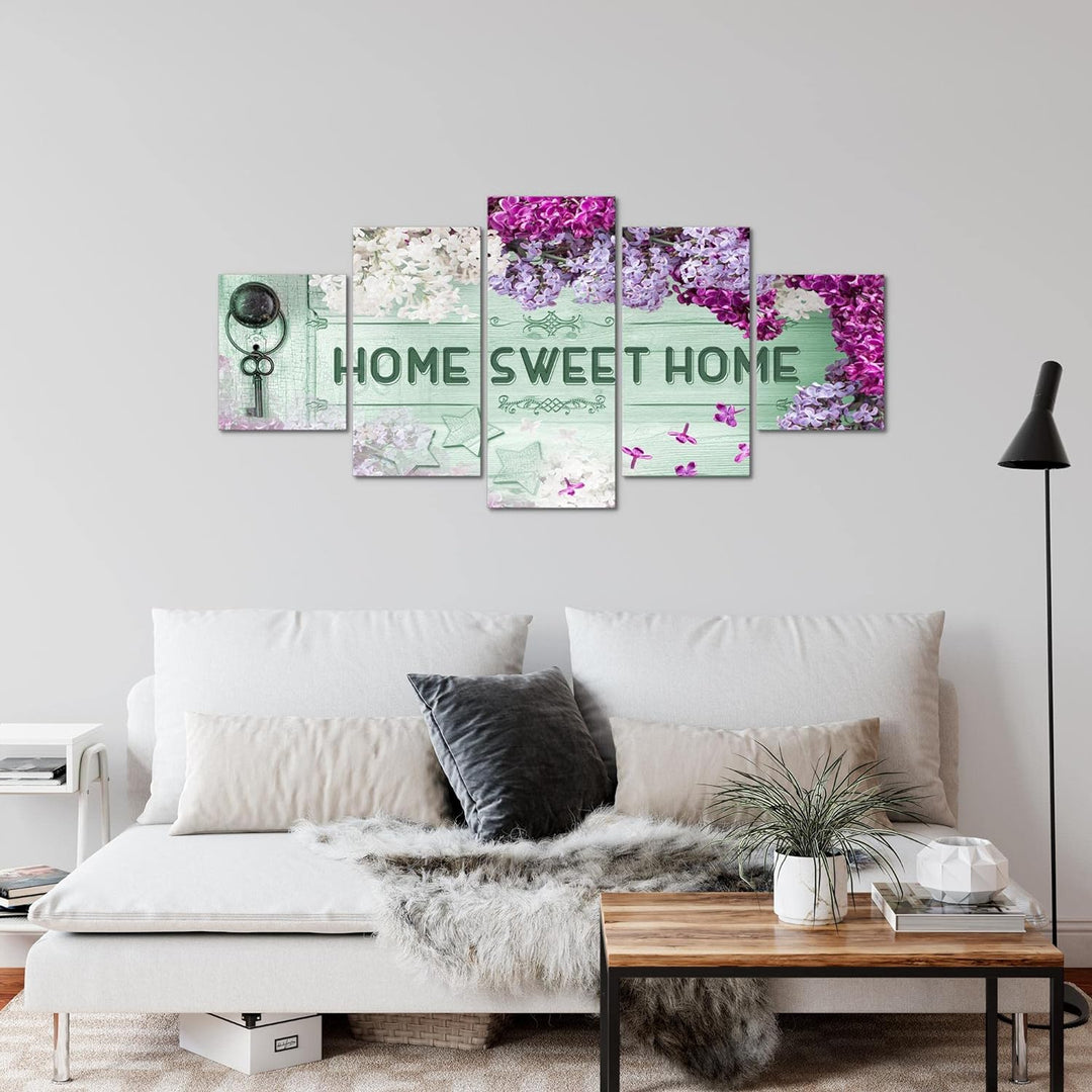 Runa Art Wandbilder Home Sweet Home 5 Teilig Bild auf Vlies Leinwand Deko Wohnzimmer Mit Spruch Grün