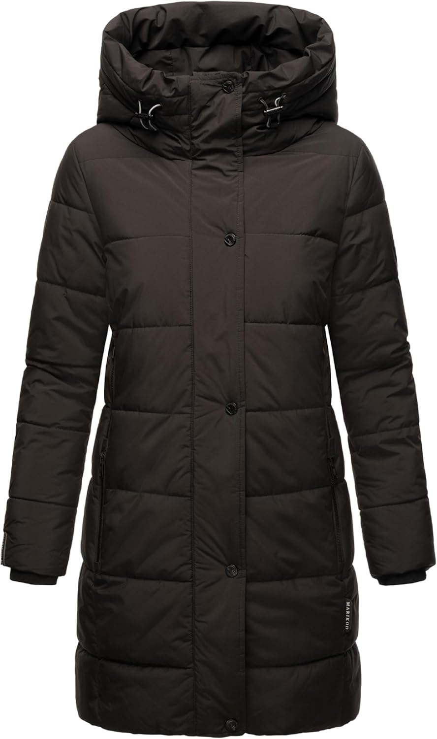 MARIKOO Damen Wintermantel Warmer Steppmantel lang mit Kapuze Karumikoo XVI XS-3XL L Schwarz, L Schw