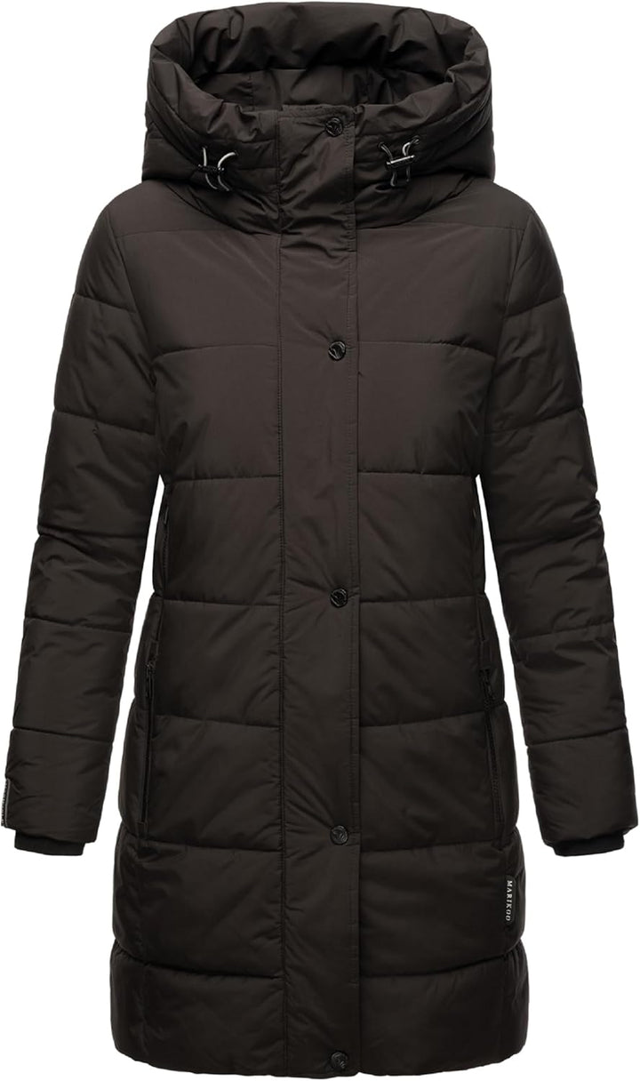 MARIKOO Damen Wintermantel Warmer Steppmantel lang mit Kapuze und hohem Kragen Karumikoo XVI XS-3XL