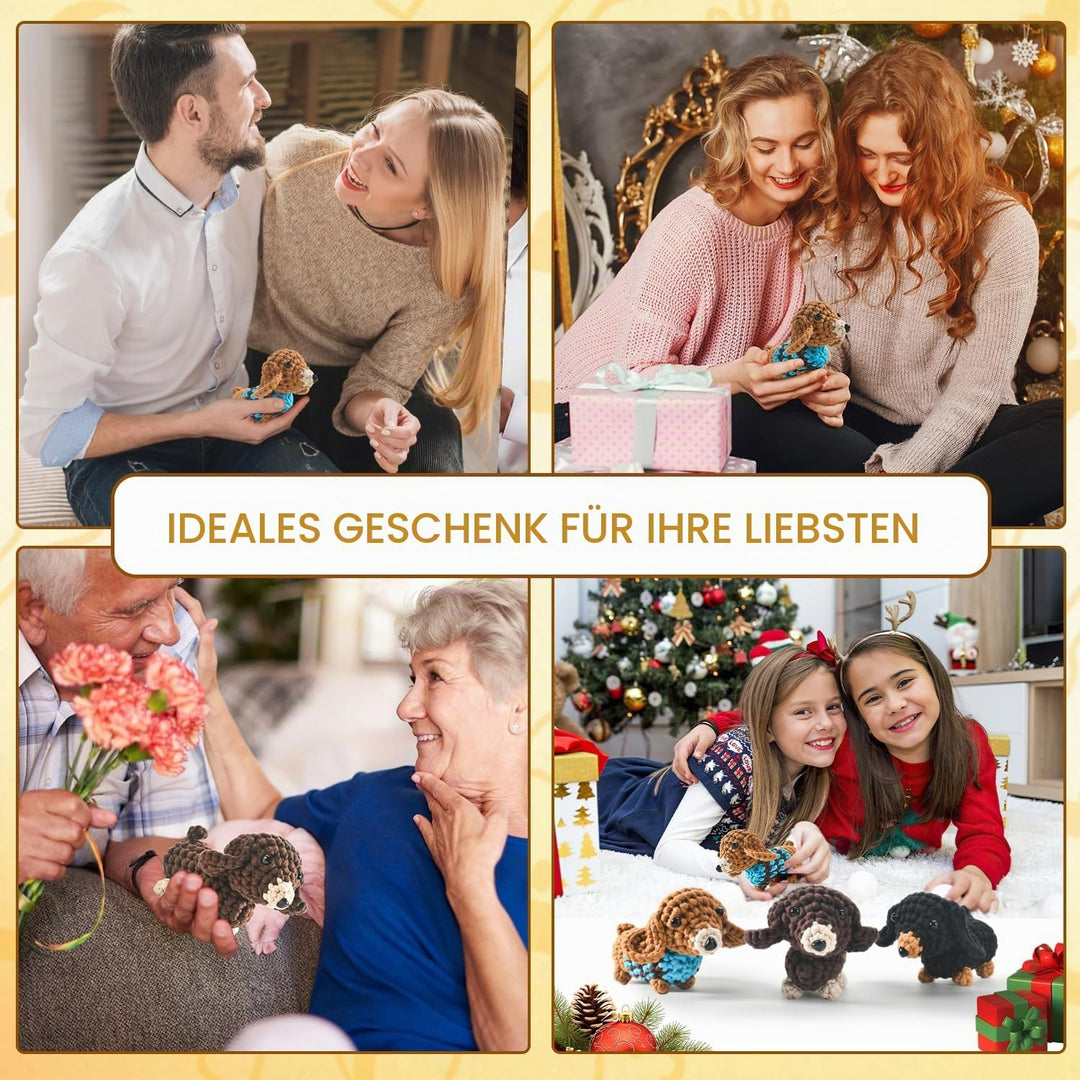Häkelset für Anfänger, Amigurumi Dachshund Häkelset Tiere Crochet Kit, Alles in Einem Häkeln für Anf