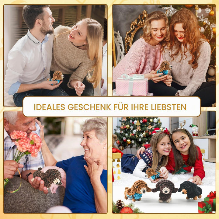 Häkelset für Anfänger, Amigurumi Dachshund Häkelset Tiere Crochet Kit, Alles in Einem Häkeln für Anf