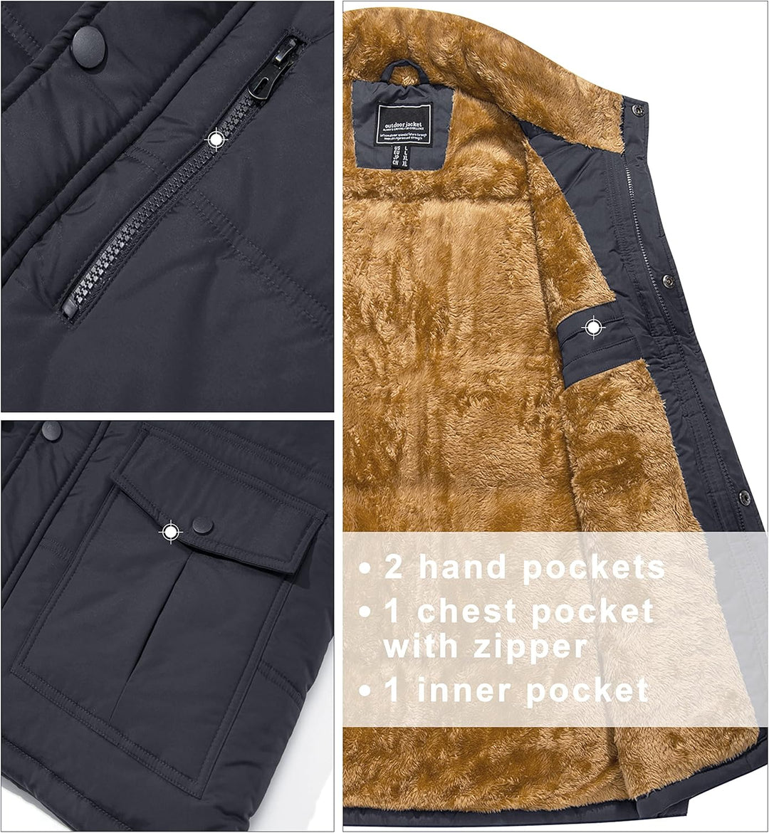 MAGCOMSEN Weste Herren Gefüttert Winterjacke Ärmellos Warme Fleeceweste Freizeit Thermo Übergangswes