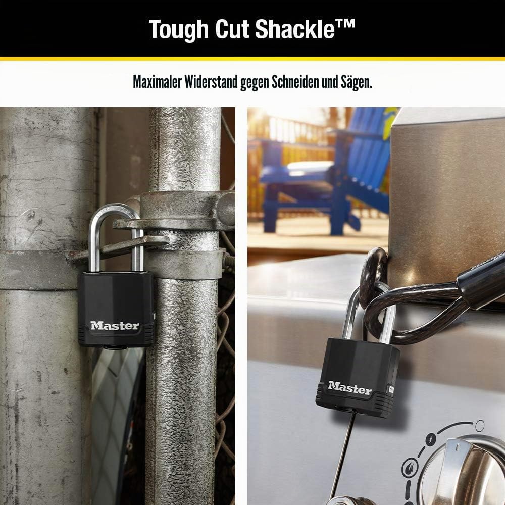 Master Lock Schlüsselschloss für den Aussenbereich, robustes wetterfestes Vorhängeschloss mit Abdeck