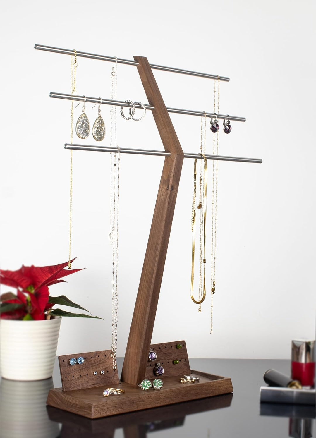Wood and Steel Design – Schmuck Organizer für Ketten, Ringe, Ohrringe, Ketten, Halsketten und Armbän