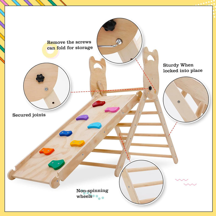 Ark miido Klettergerüst Indoor klettersteine 3-in-1 Montessori kletterdreieck mit Rutsche Faltbares