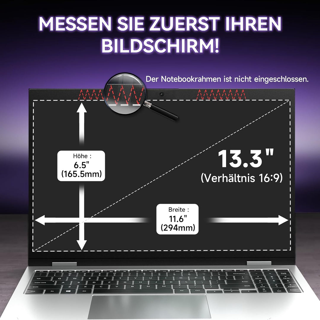 Blickschutzfolie für Laptop 13,3 Zoll 16:9, Anti Glare & Blaulichtfilternd, Mit Randseitigen Klebest