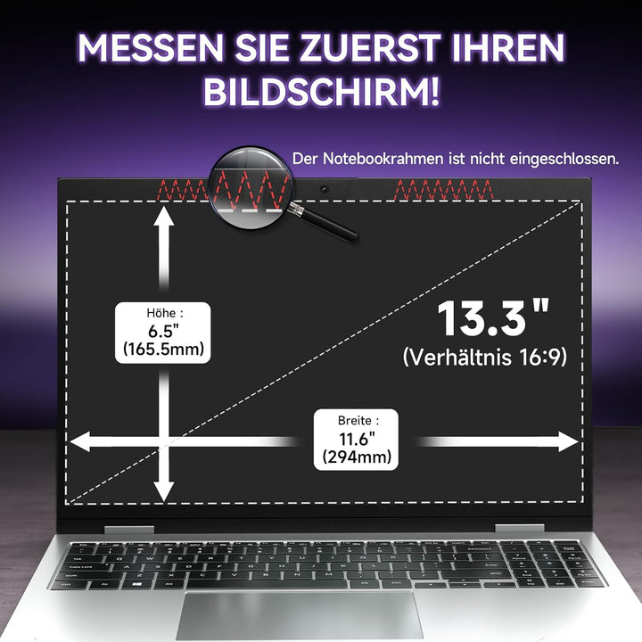 Blickschutzfolie für Laptop 13,3 Zoll 16:9, Anti Glare & Blaulichtfilternd, Mit Randseitigen Klebest